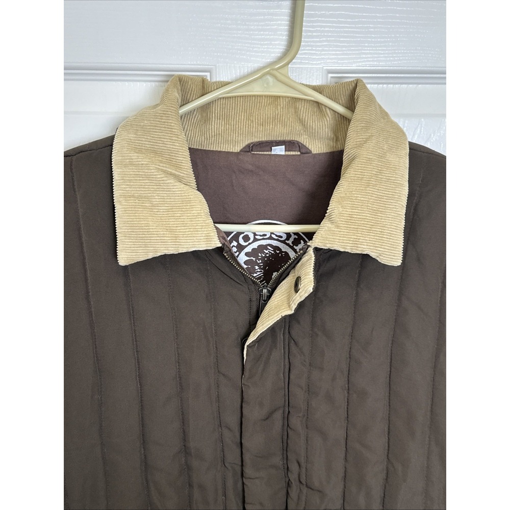 Vintage Fossil Brown Tan Bomber Corduroy Quilted Full Zip/Button Snap Jacket M - Picture 4 of 12